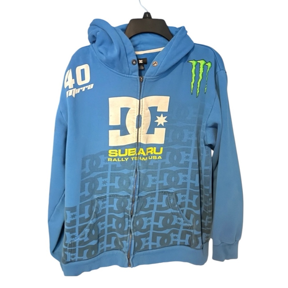DC x Subaru Blue Mens Zip-Up Hoodie with Monster Energy Logo